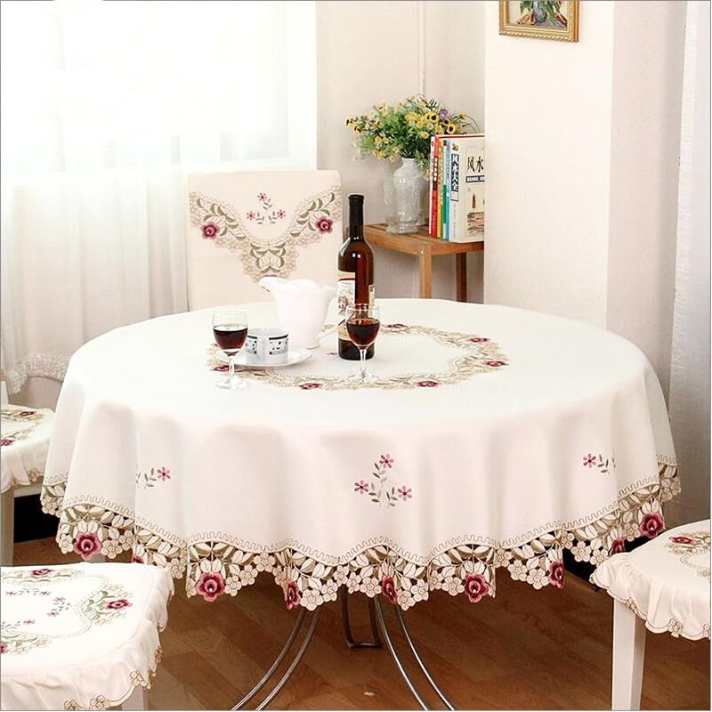 Yuanpgky Nappe ronde brodée de style rural, en polyester polypropylène, convient pour la maison, l'hôtel, les mariages, les fêtes et les réunions de...