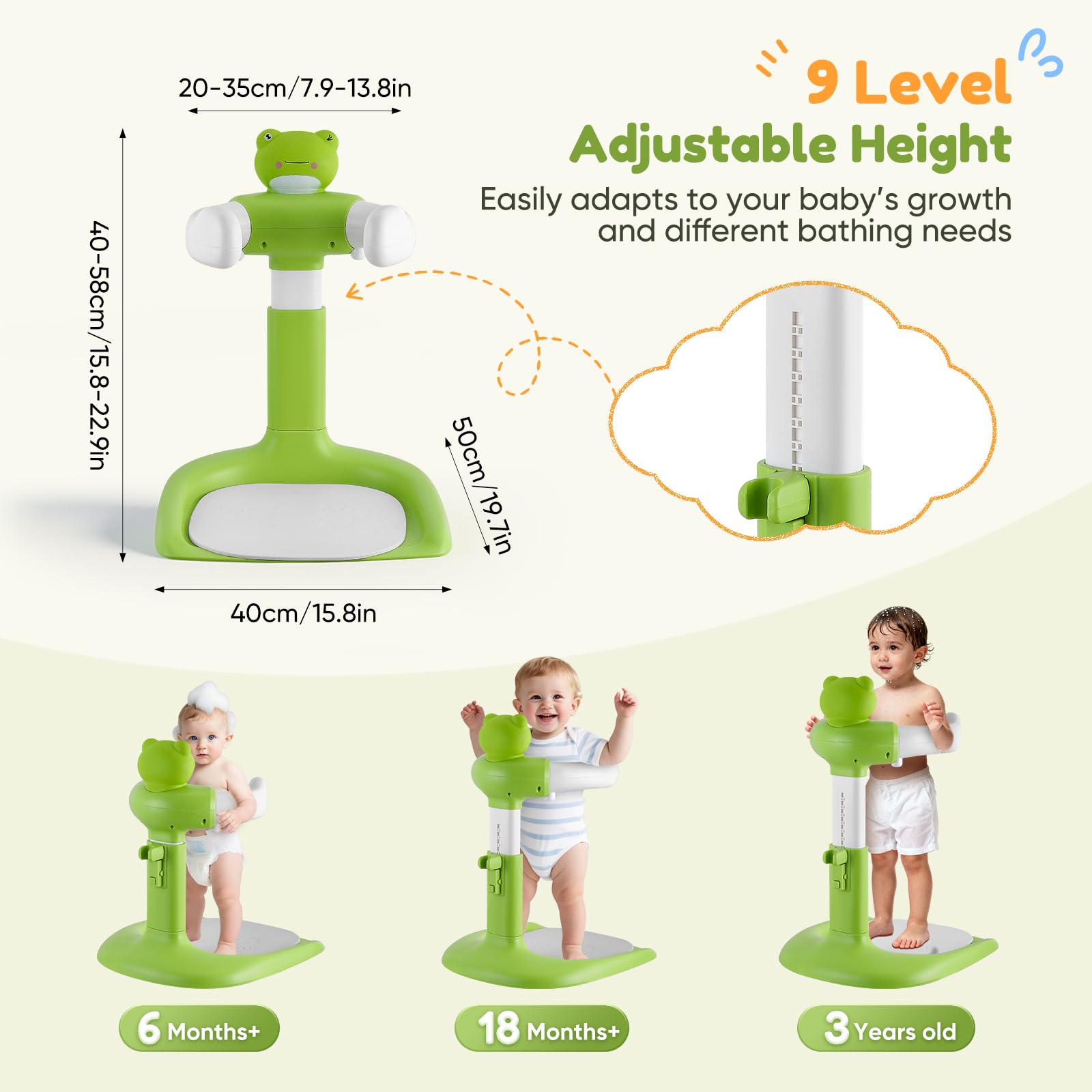 Support de Douche Bébé Debout, Baby Shower Stand Bath pour 6-36 Mois,Tour de Douche Réglable pour Aider Bébé,comme douche bebe debout et cadeau prénatal
