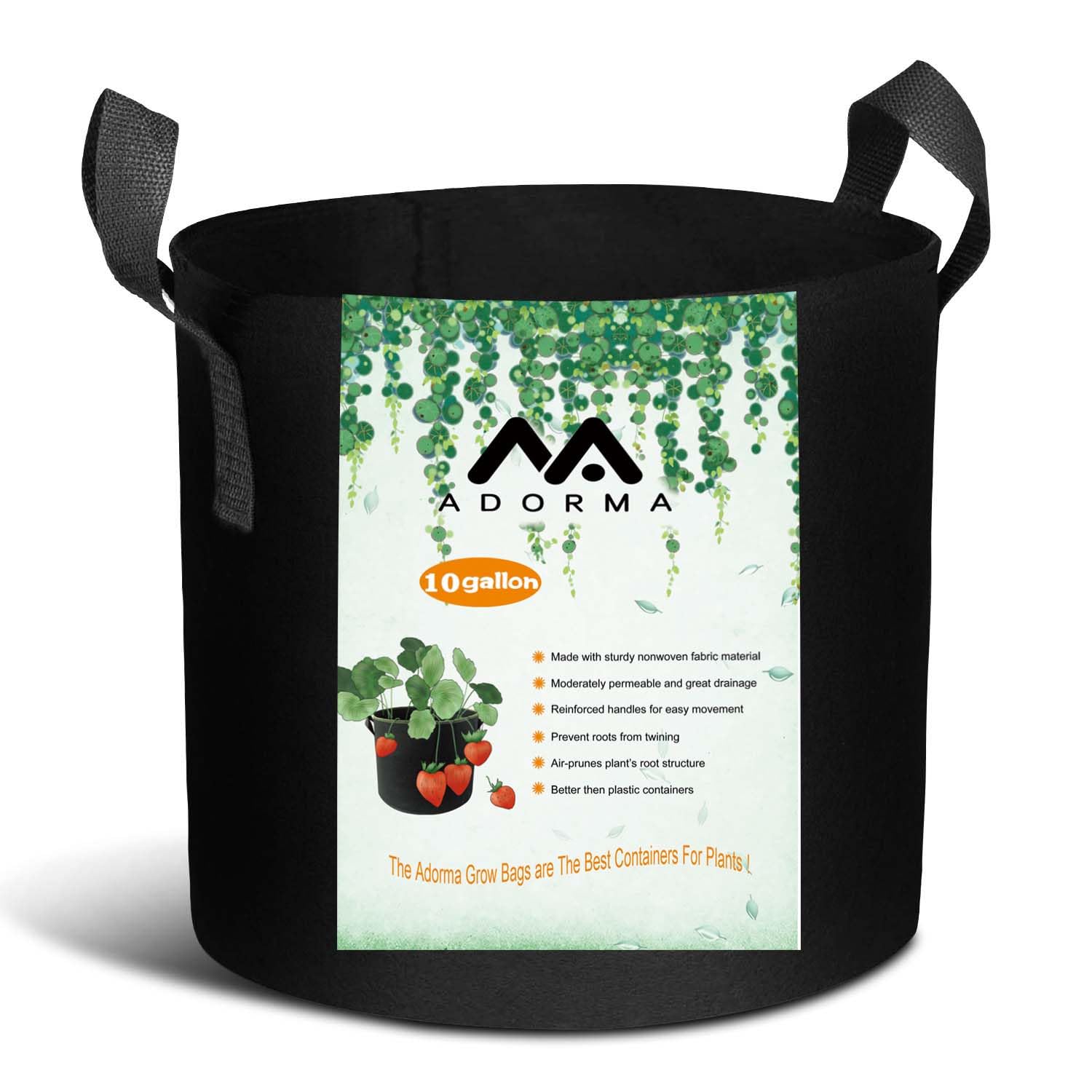 Adorma Black 12 Packs 10 Gallon Grow Bags, Heavy Duty 300G Thickened Nonwoven Fabric Plant Pots With Handle