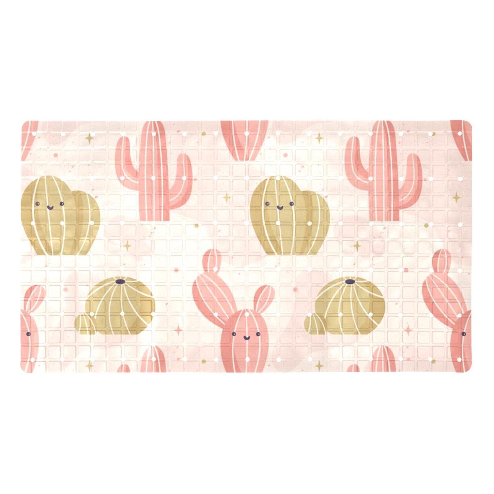 Tapis de douche antidérapant rose à cactus avec ventouses pour baignoire