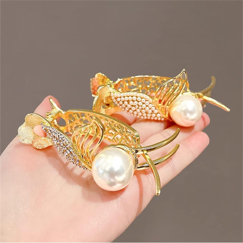 パールフィッシュテールグリップクリップ髪飾り女性の夏の髪形神々後頭部スプーン高ポニーテールヘアクリップ (Color : B, Si