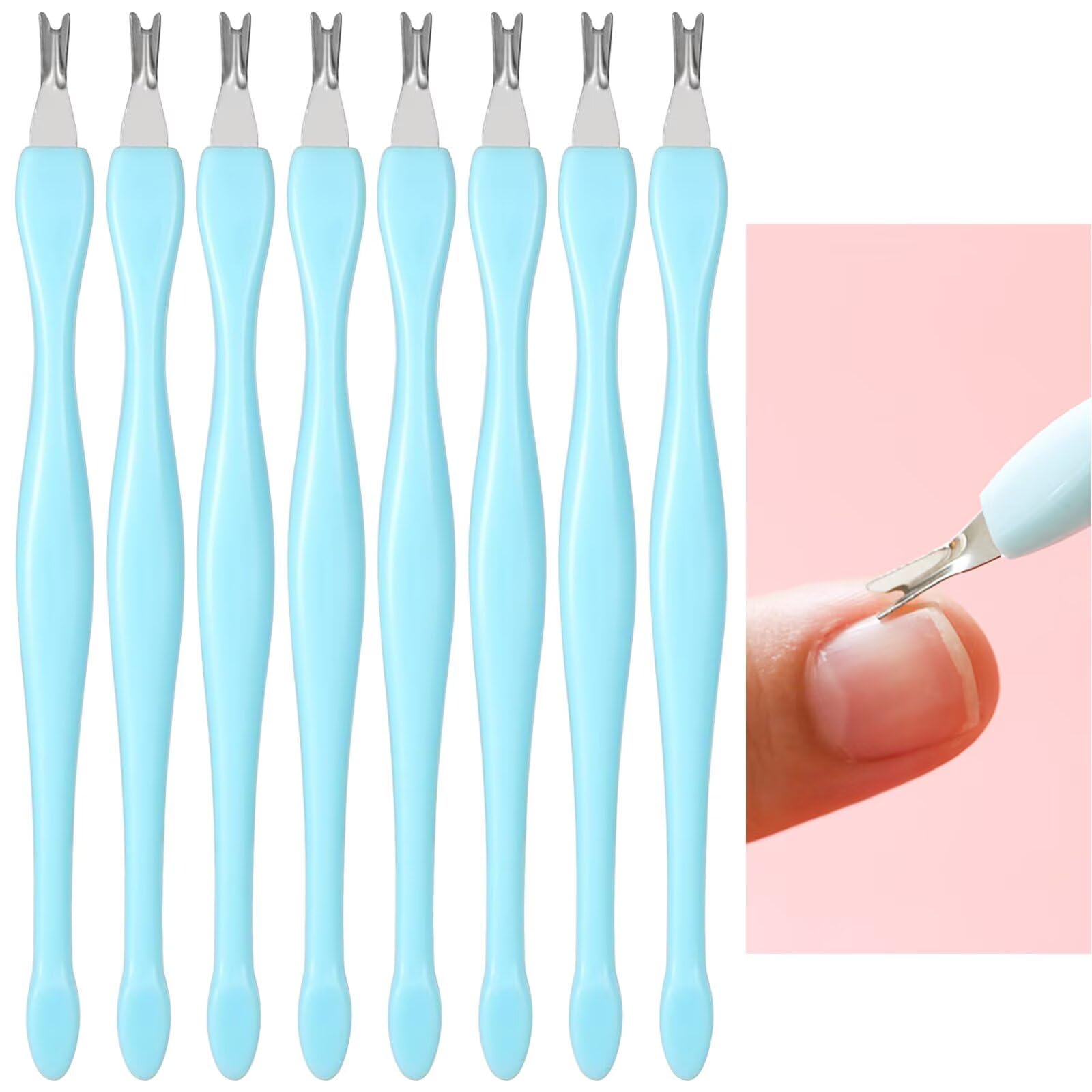 Lot de 8 repousse-cuticules avec fourchette - Coupe-cuticules - Outil de soin des ongles - Fourchette à cuticules - Outil pour manucure et pédicure - Bleu
