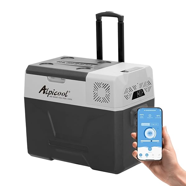 Alpicool CX40 40 Litres 12 V Portable Fridge for Car, Camping, Truck, Boat and Plug with USB Connection, Telescopic Rod, Wheel