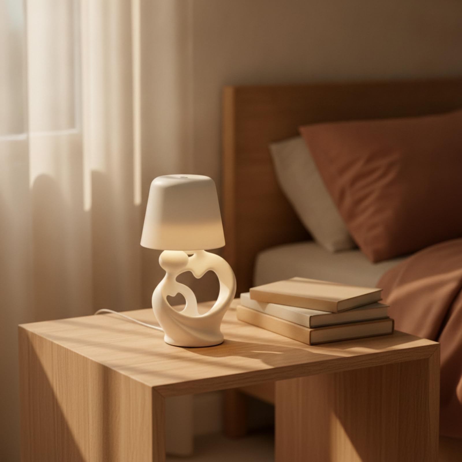 Jiuvaso Lampada da Comodino Decorativa Lampada da Tavolo Luce Notturna Lampada da Lettura Base a Cuore Cavo Paralume Cilindrico con Impostazioni Regolabili E, Bianco