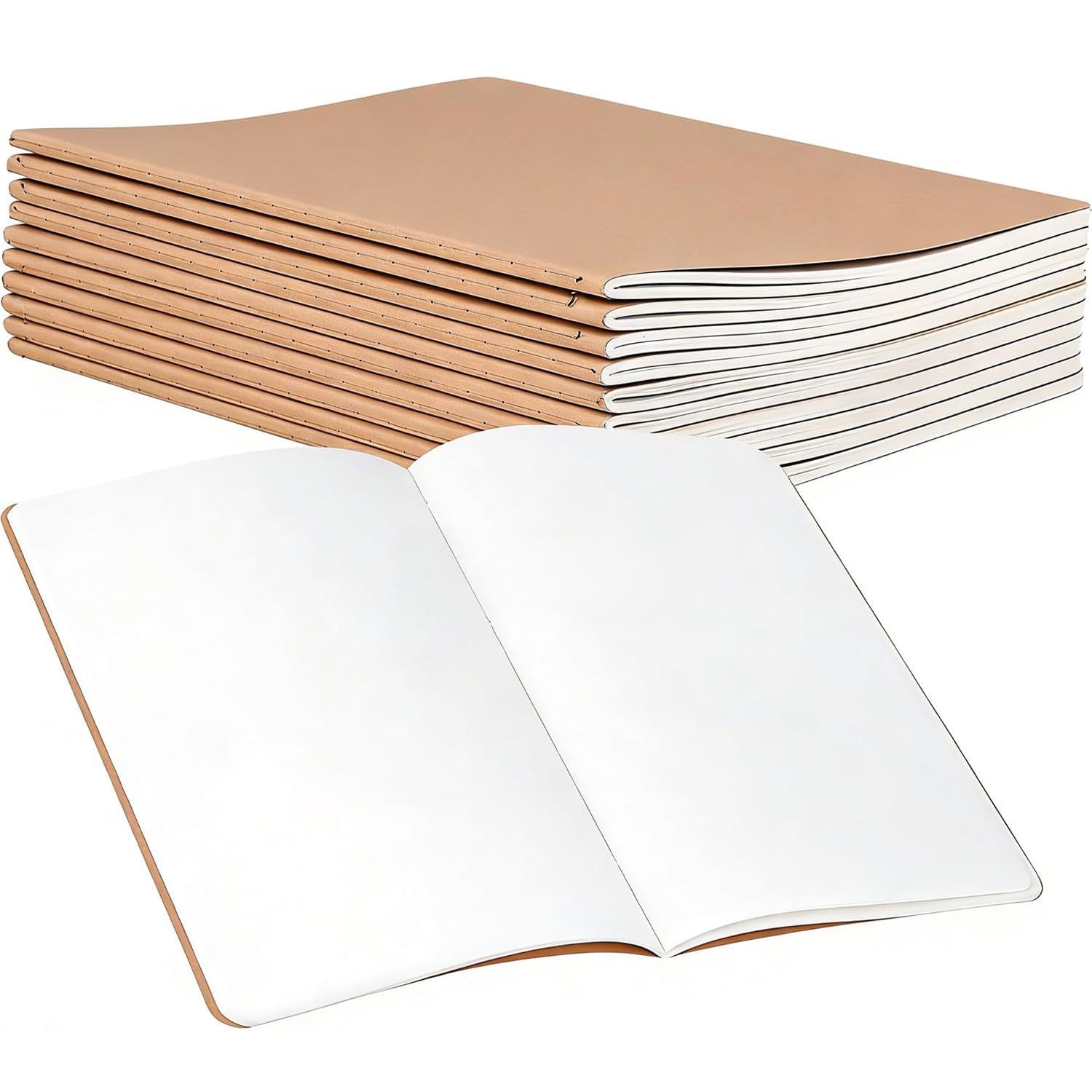 WEIWUXIAN 6 Pack A4 Sketchbooks, Brown Kraft Paper Thread-Stitched Sketch Notebooks, 100gsm Thick Paper, 30 Sheets, 60 Pages, for Drawing, Journaling, Ideal for Artists, Teachers & Travel (B5 8pcs)