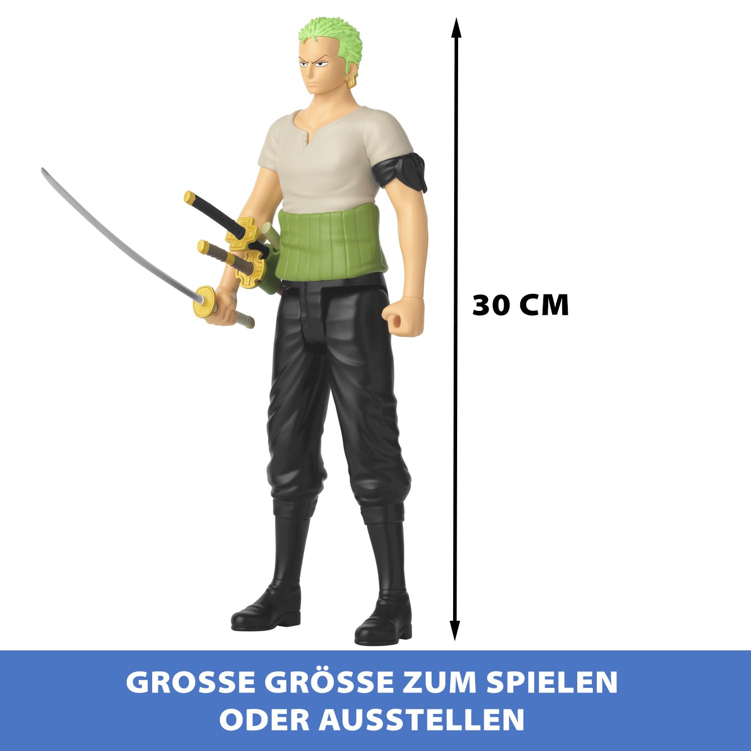 BANDAI - Anime Heroes - One Piece - Action figure Anime Heroes Mega 30 cm Zoro - Grande action figure snodata - Figura manga Zoro - Licenza ufficiale - Giocattolo per bambini dai 4 anni in su - 38332