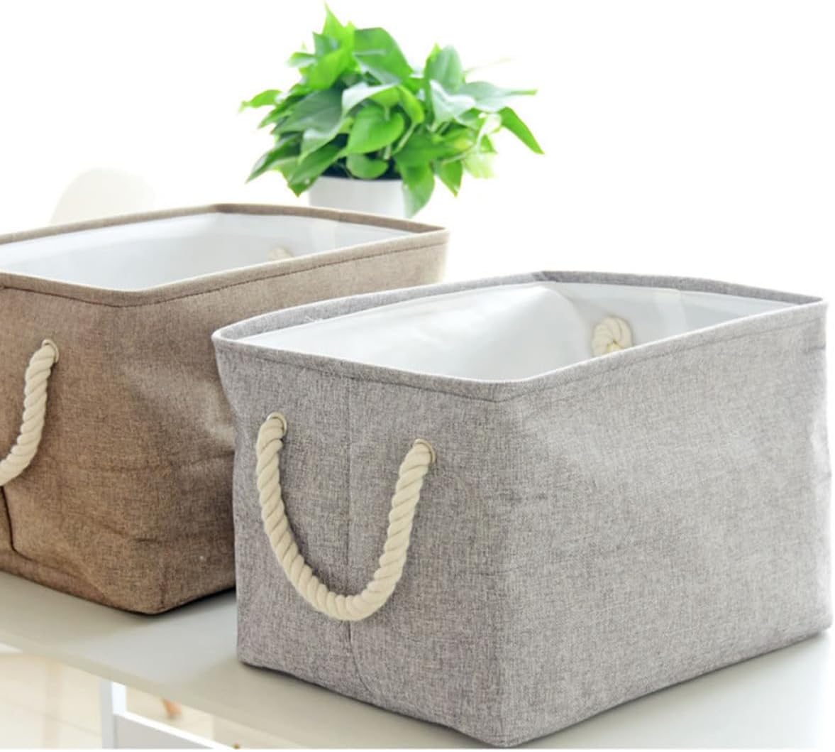 Cotton Linen Storage Basket Organizer for Blankets and Magazines