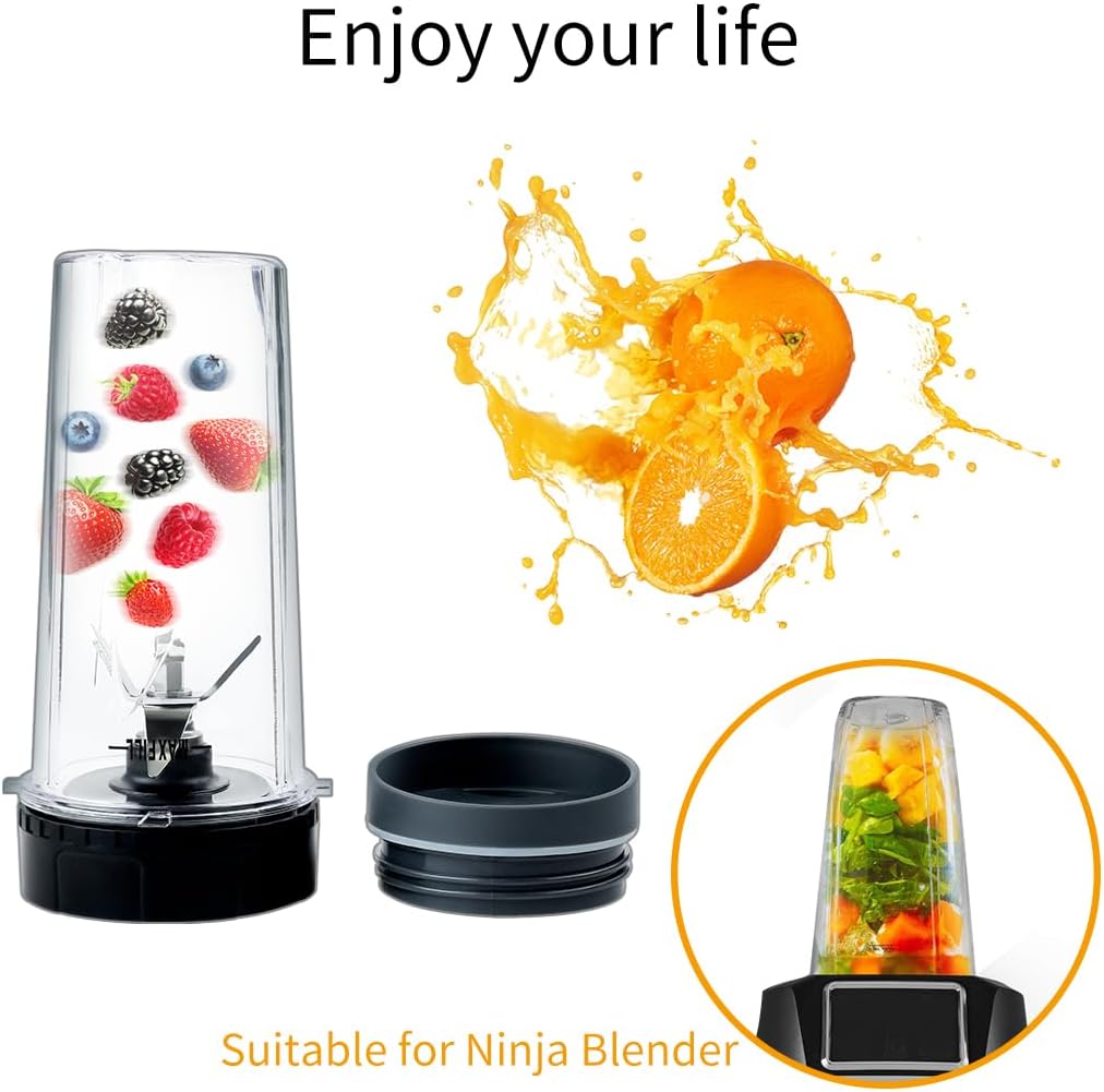 Cups Compatible with Nutri Ninja blender,Ninja smoothie blenders,2 Pack 6 Fins Blade Assembly and 2pack 16 oz Cup,suitable for BL770 BL771 BL772 BL740 BL780 BL660 BL663 (3.35 inch)