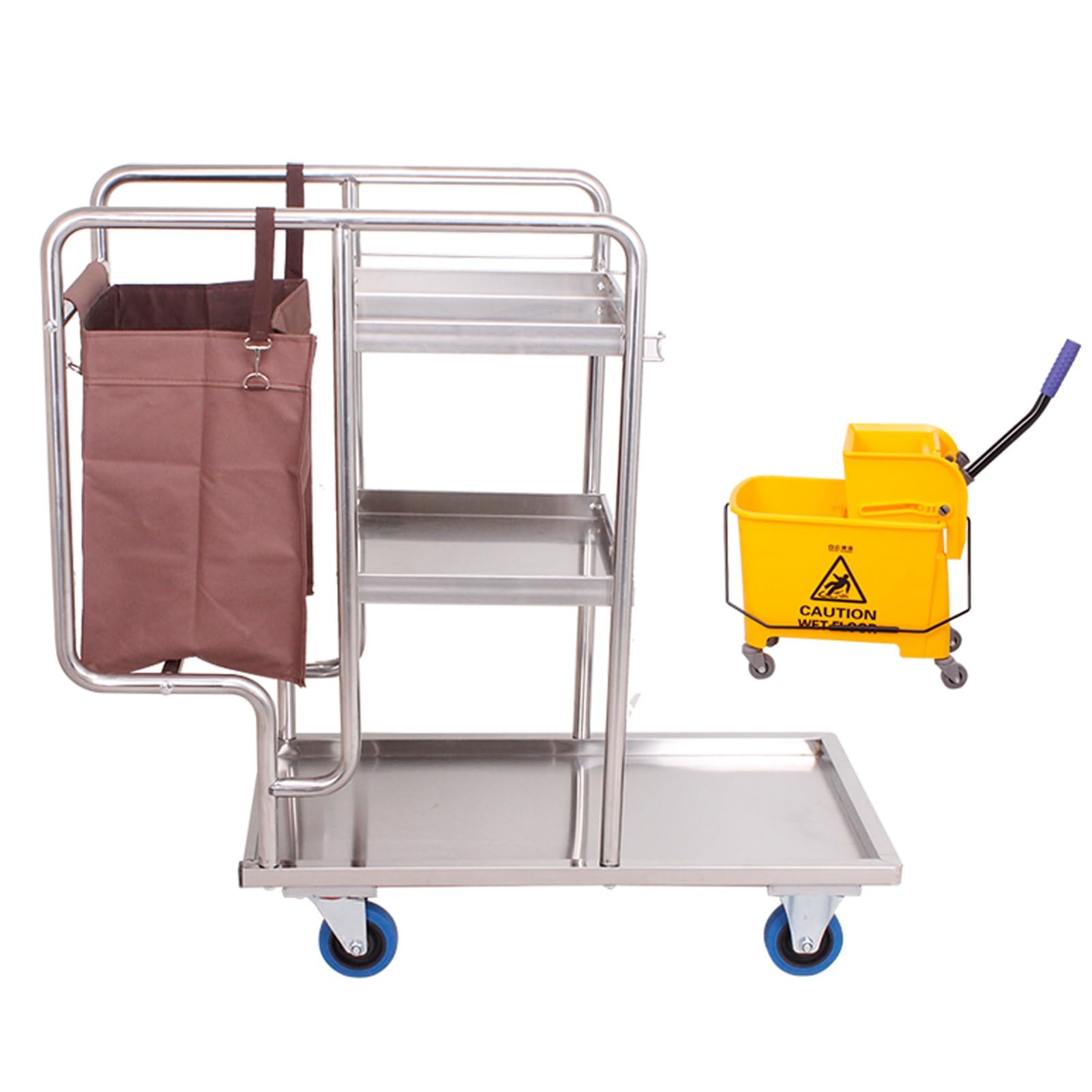 Carrello di pulizia in acciaio inox, carrello mobile per la pulizia di scuole, ospedali, fabbriche e giardini, carrello per attrezzi di servizio durevole per forniture di pulizia efficienti