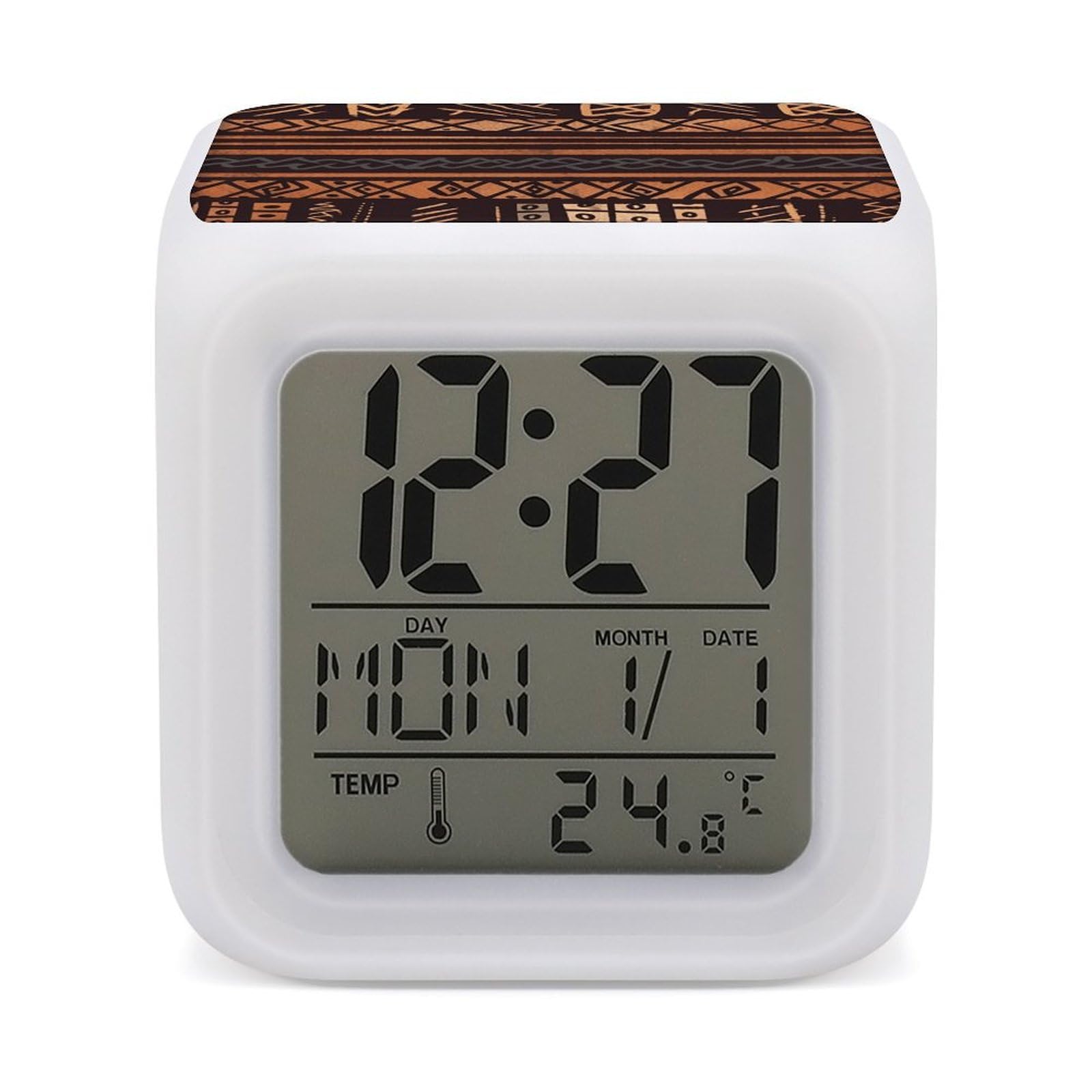 VstaDank African Mud Cloth Tribal Digital Alarm Clock LED Display Screen Color Change Alarms Clock Smart Alarm Clock Wake Up Digital Clocks with 7 Color Nightlight for Bedroom