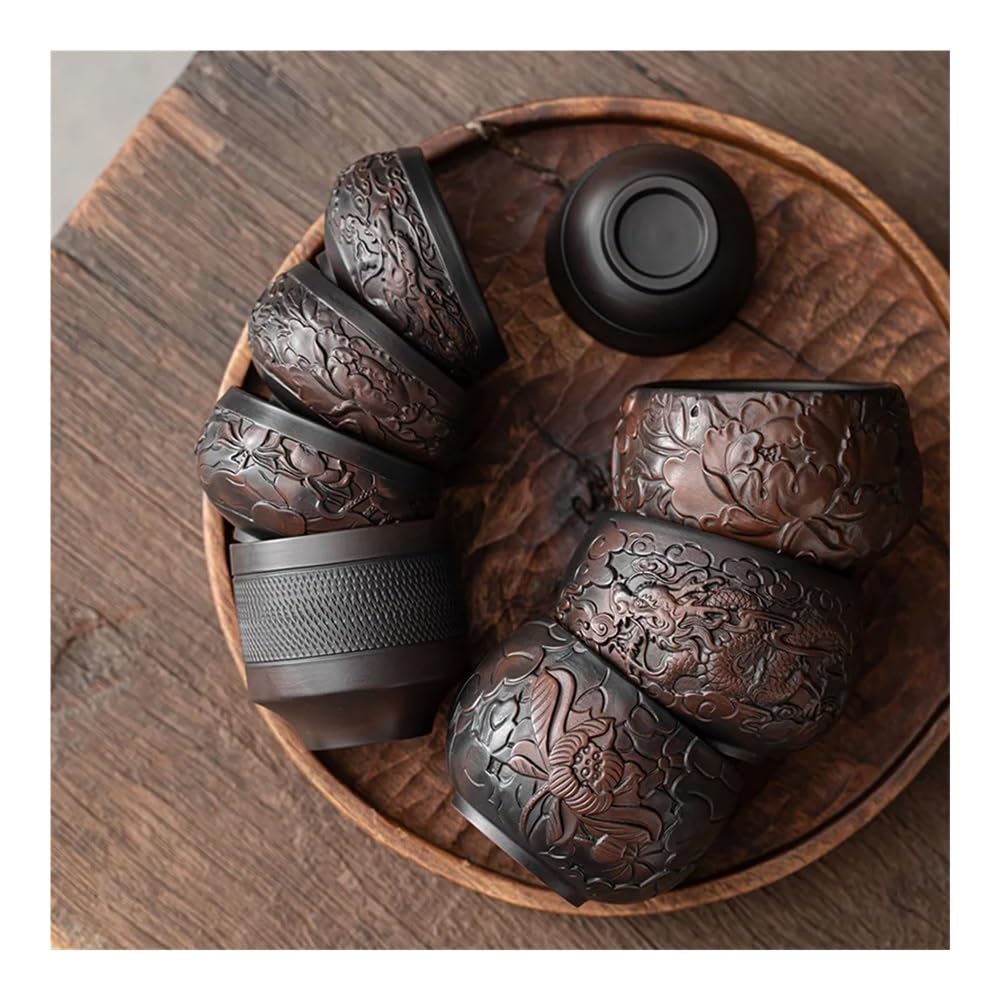 Taza de té de cerámica morada tallada a mano para el hogar, Daily Master, juego de té de Kung Fu de cerámica china (200 ml)