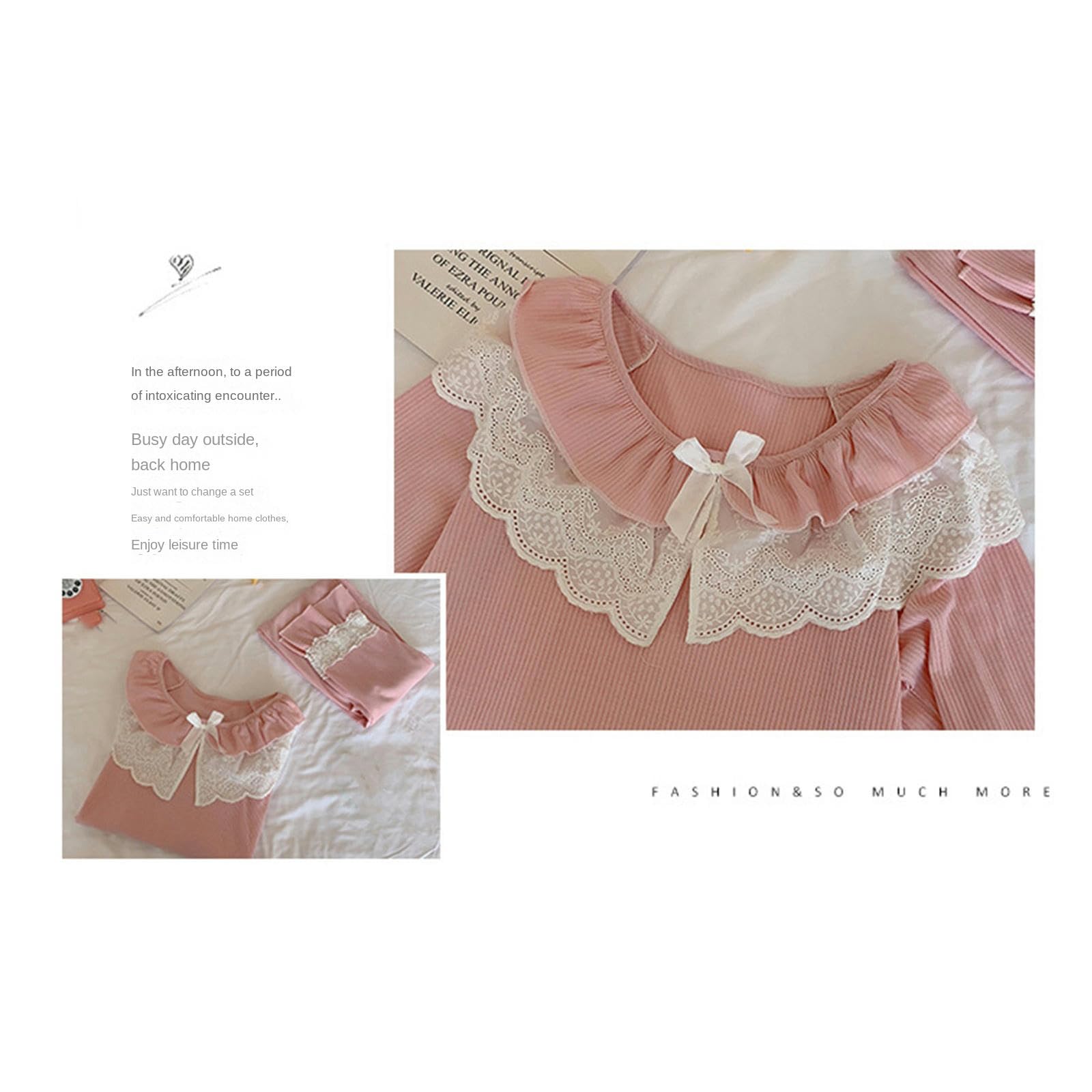 Pigiami da Donna Le Maniche Lunghe per Pigiami da Donna di Primavera E Autunno di Cotone Sono Sottili Vestiti per La Casa in Pizzo in Pizzo in Pizzo da Donna in Pizzo-d-XL
