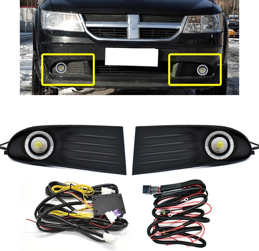 Front Bumper Fog Lamp Compatible With 2011-2019 Dodge Journey DRL LED Daytime Running Light With Sequential Switchback Amber Turn Signal light Blue Night Headlight