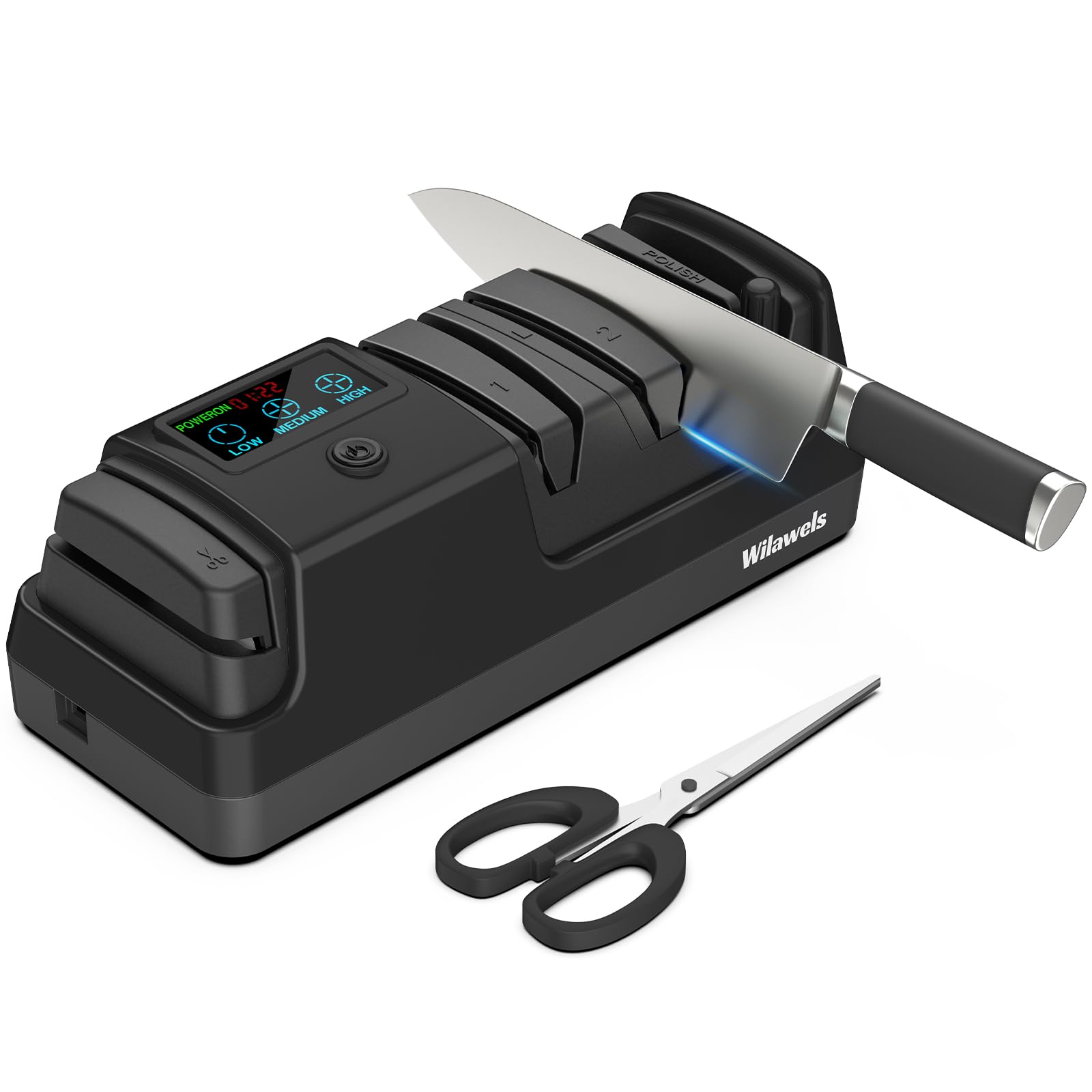 Electric Knife Sharpener 5-in-1 3 Rotational Speed Adjustable Electric Knife Sharpener for Straight Serrated Ceramic Knives Scissors Chef