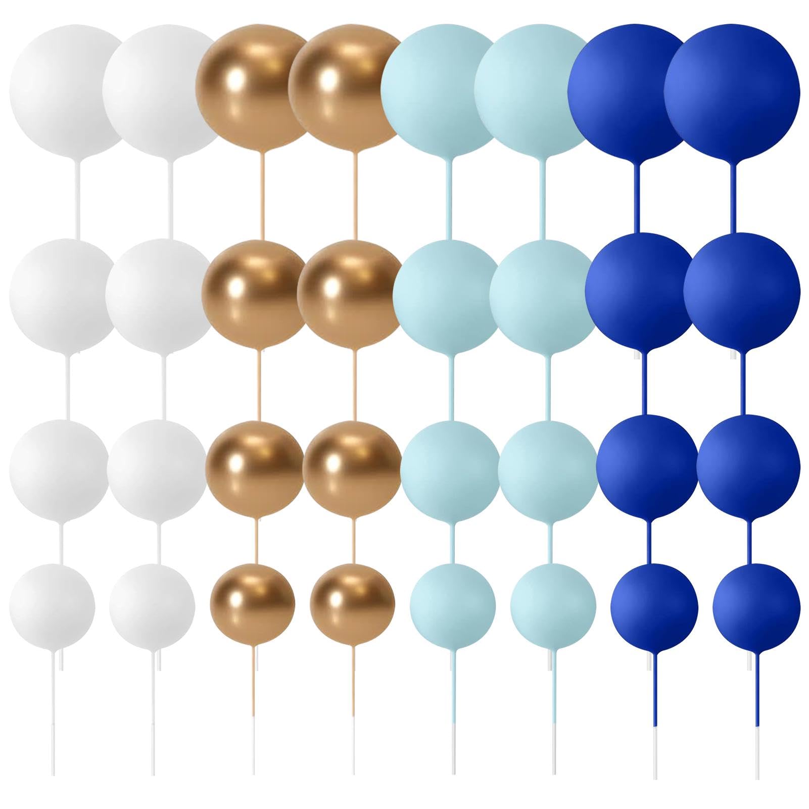 32 Pcs Ball Cake Topper Decorations, Balloons Cake Topper Sticks, 4 Sizes Foam Balls Cakes Decorations for Wedding, Party, Birthday Cakes Decorating(COLOR:Blue, Gold)