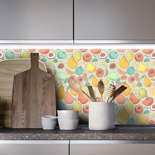 Miniatura 3 de Papel tapiz de vinilo para despegar y pegar, 17.7 x 236.2 pulgadas, peras de frutas y verduras, manzana, plátanos, hojas de vinilo para despegar y