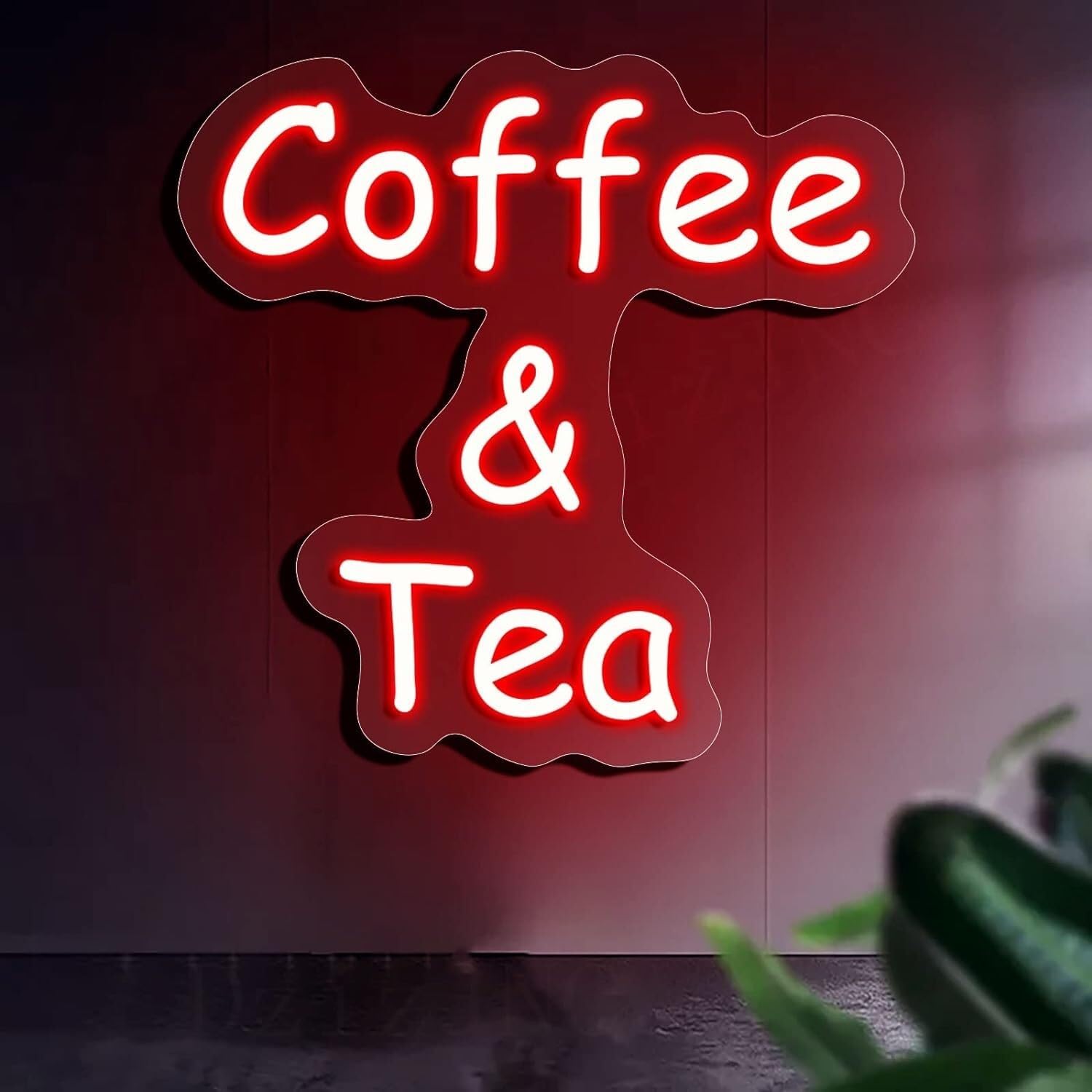 WaiDXn LED Neon Light Sign Coffee Tea Neon Signs Lights,for Coffee Bar Home Room Store Wall Decoration(Red,56x56cm)