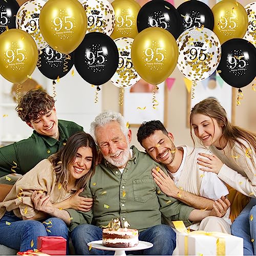 Image of Black Gold 95th Birthday Balloons - 15 Pcs, Party Decorations for Men & Women