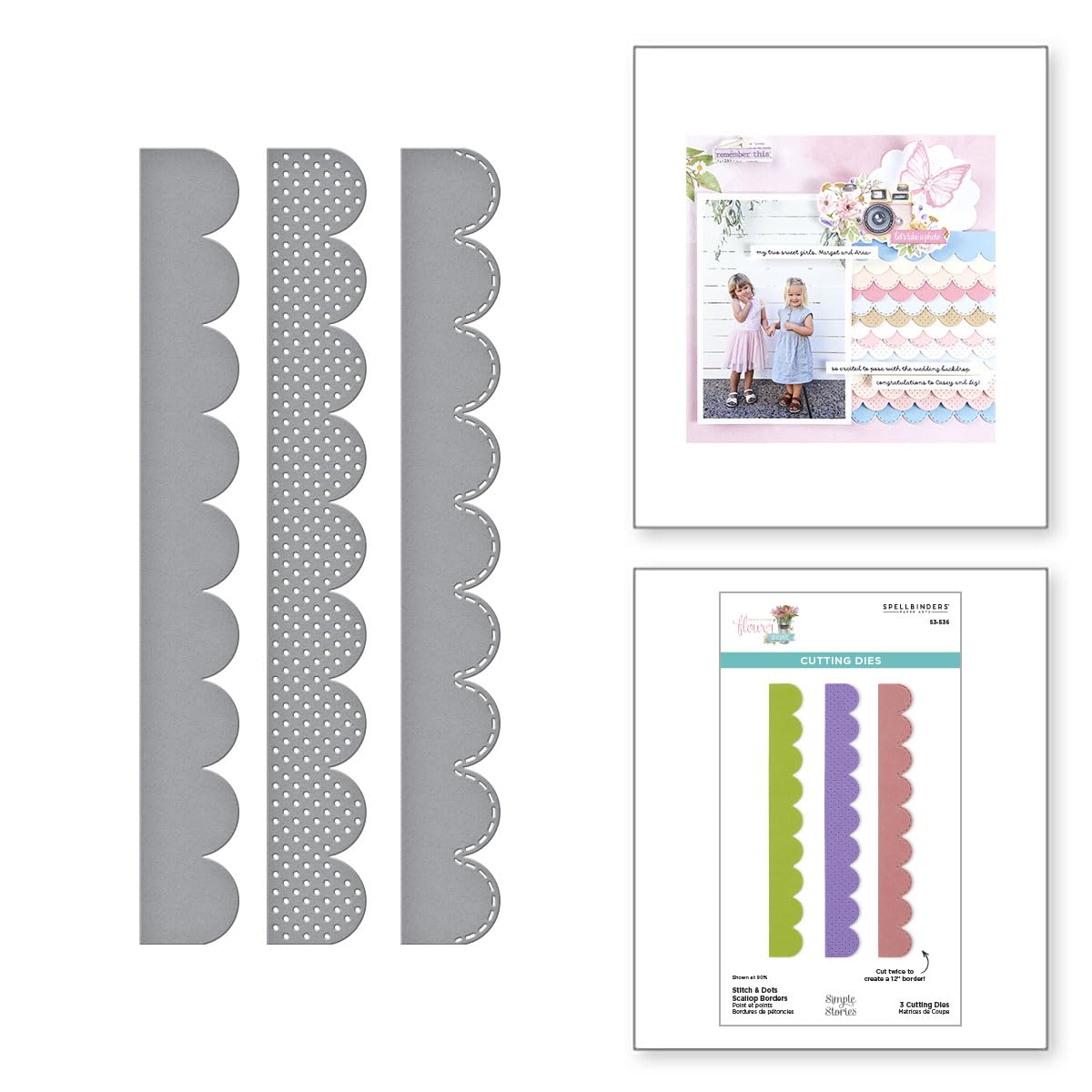 Spellbinders Metal Stitch & Dots Scallop Borders Etched Dies From The Simple Vintage Flower Shoppe Collection With Simple Stories