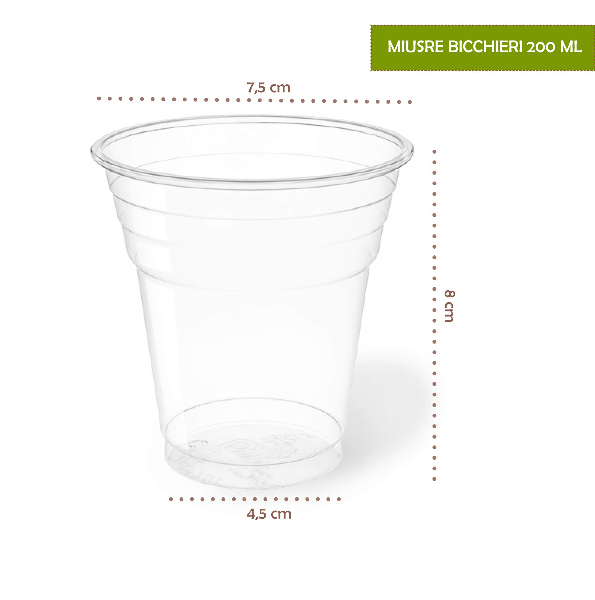 Kristallbecher aus biologisch abbaubarem und kompostierbarem PLA für Wasser und Getränke in verschiedenen Größen, umweltfreundlich und von höchster Qualität.