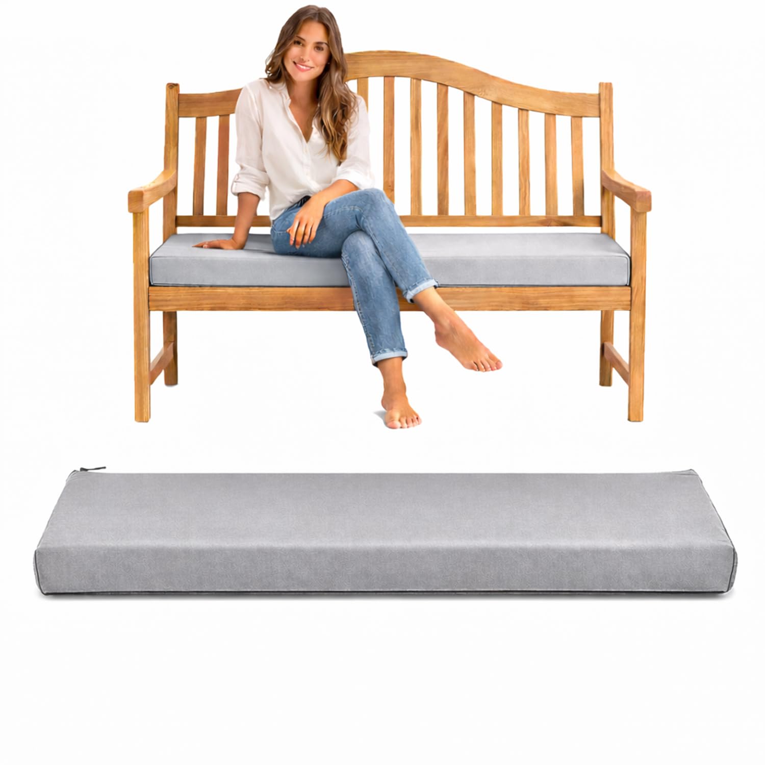 Pinkfairy Garden Bench Cushion For Outdoor Seat Pad Waterproof Indoor Furniture [108/140/170cm] Long Chair [2, 3 & 4 Seater] Comfortable Water Resistant Zip Cover (Silver, Three - Seater) — image 1
