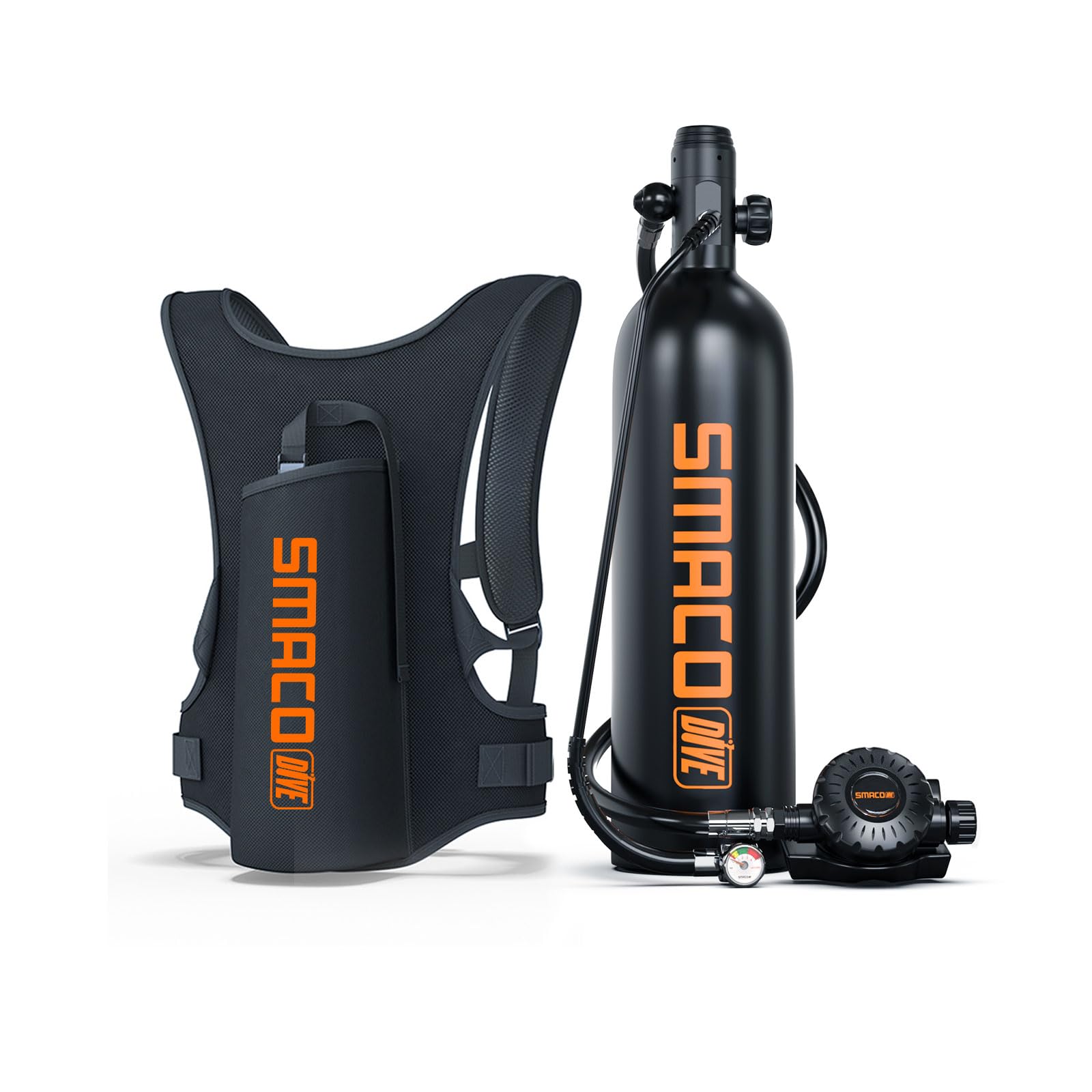 SMACO Mini Scuba Tank 1.9 L Scuba Diving Tank for Shallow Water Diving, Aluminum Scuba Cylinder up to 25 Mins of Diving Time for Diving Practice/