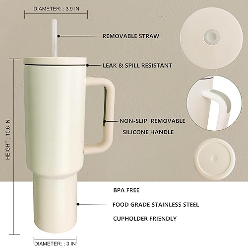 Miniatura 2 de Vaso de 40 onzas con popote y accesorios, base de silicona, a prueba de fugas, enfriador con tapa para popote y cepillo, vaso aislado con asa, taza