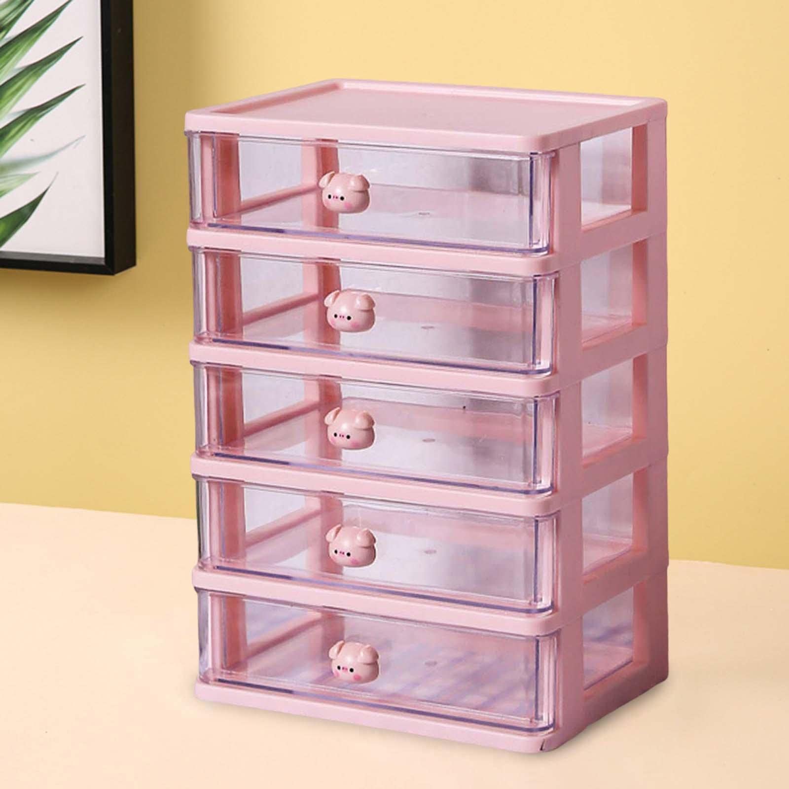 Set di 2 organizer da scrivania per cassetti e cosmetici, per tavolo da toeletta, 5 cassetti, rosa