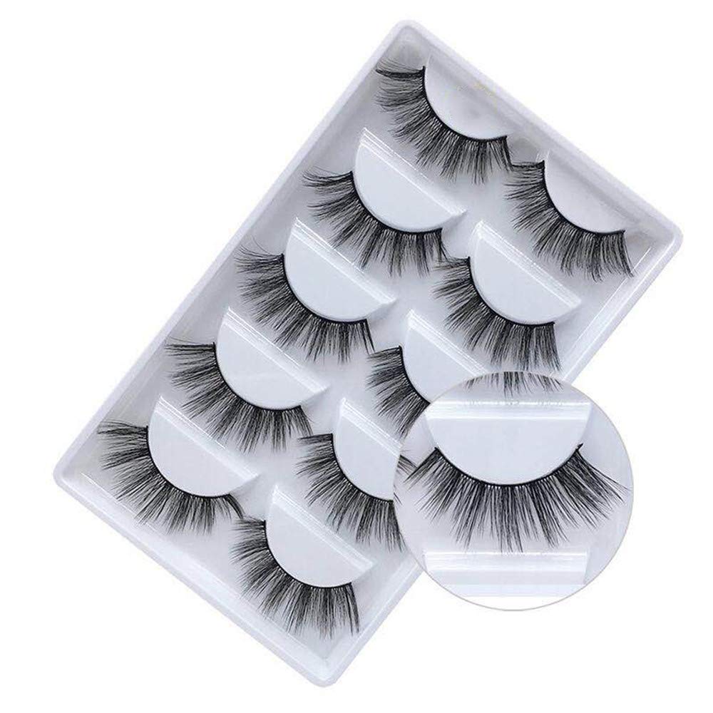 5 Pairs False Lashes Eyelashes Natural Look,Natural Thick Hand-Made 3D Faux Lash Extension Reusable Black Eyelashes for Makeup