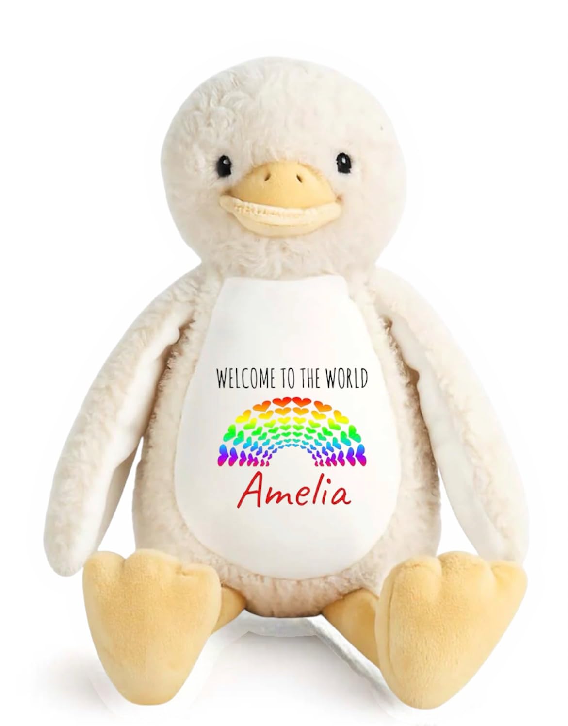 Personalised Teddy Plushie Newborn Gift Welcome to the World Soft Toy, Duck