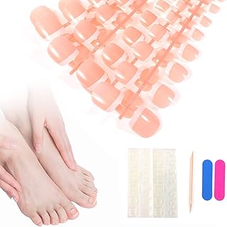 JSRQT 120 Pieces French Fake Toenails Tips, 12 Size Press on Toenails Glossy Square Short Artificial French Toenails, Full Cover Acrylic Fake Toenails with File for Women Girls Nail DIY Art