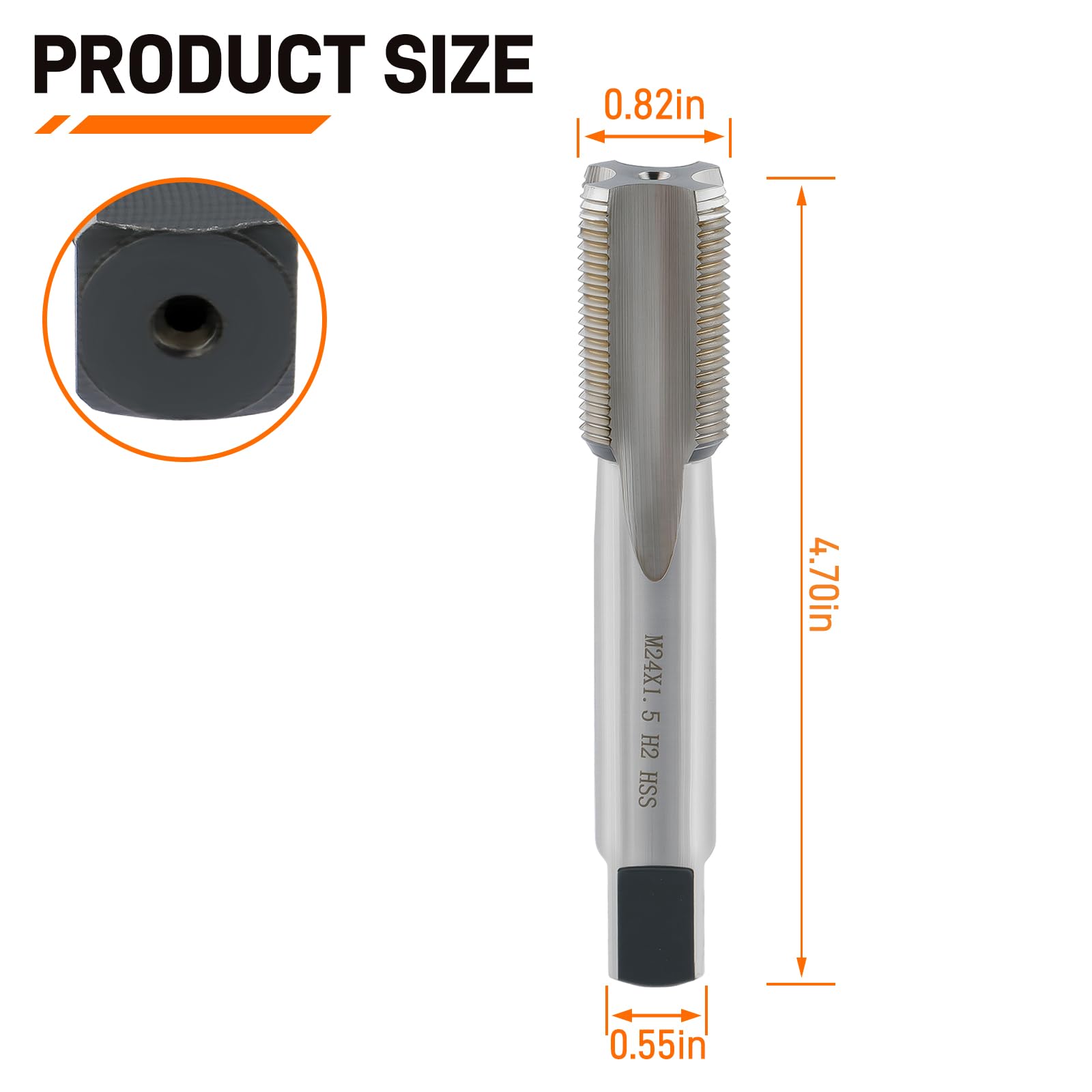 Topkidame 24mm 24 x 1.5 HSS Metric Tap Right Hand Thread M24 x 1.5mm Pitch