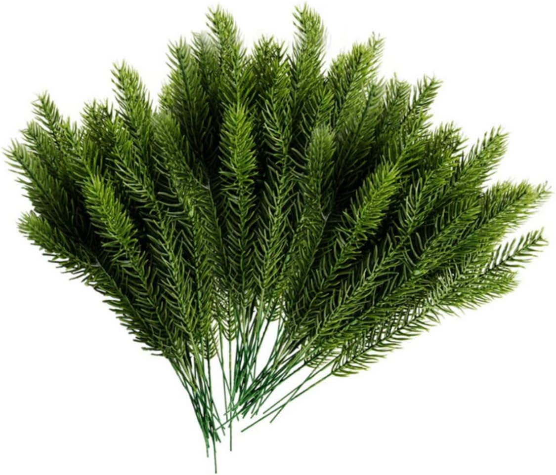 Artificial Pine Branches Fake Greenery Pine Needle Picks Plants for DIY Garland Wreath 60PCSArtificial Branch