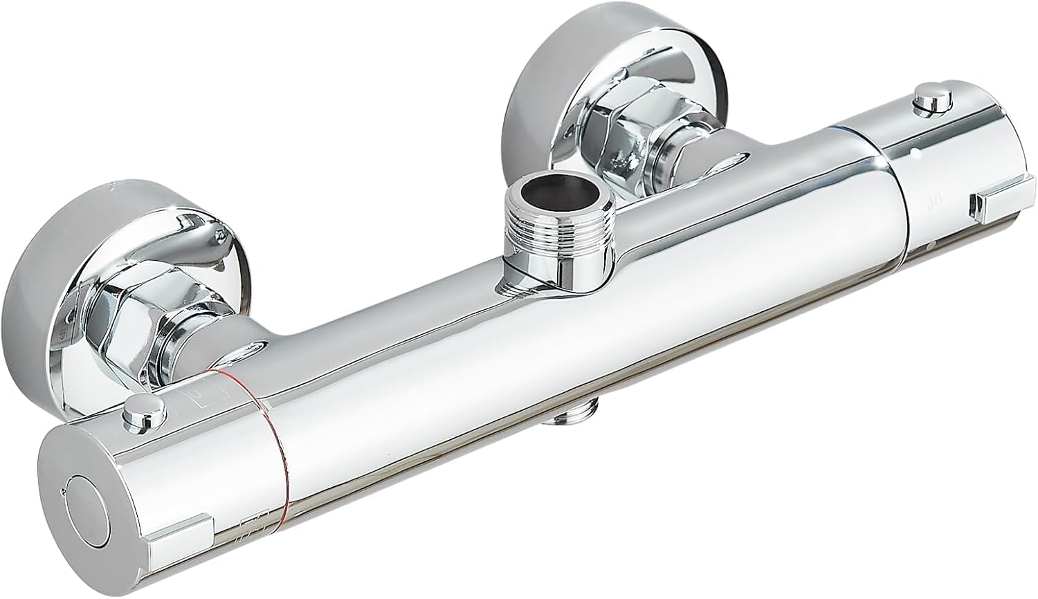 JUNSOTTOR Thermostatic Shower Mixer Bar, 2 Outlet Wall Mounted Anti-Scald Tap with 3/4" & 1/2" BSP, Solid Brass Constant Temperature Control for Bathroom, Chrome