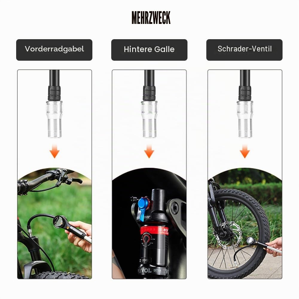Stoßdämpferpumpe, 320 PSI Hochdruck Digital Fahrradpumpe, Anti Leck Ventil, Mountainbike Gabelpumpe mit Manometer Luftablassknopf für Vorderradgabel Hinterradaufhängung