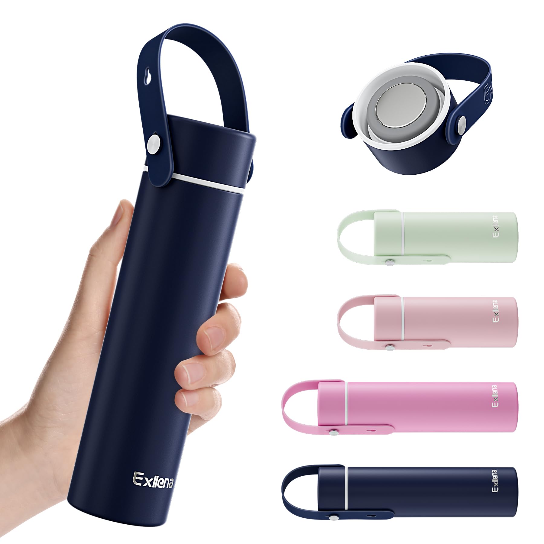Exllena Small Insulated Water Bottle 10oz with Adjustable Silicone Handle