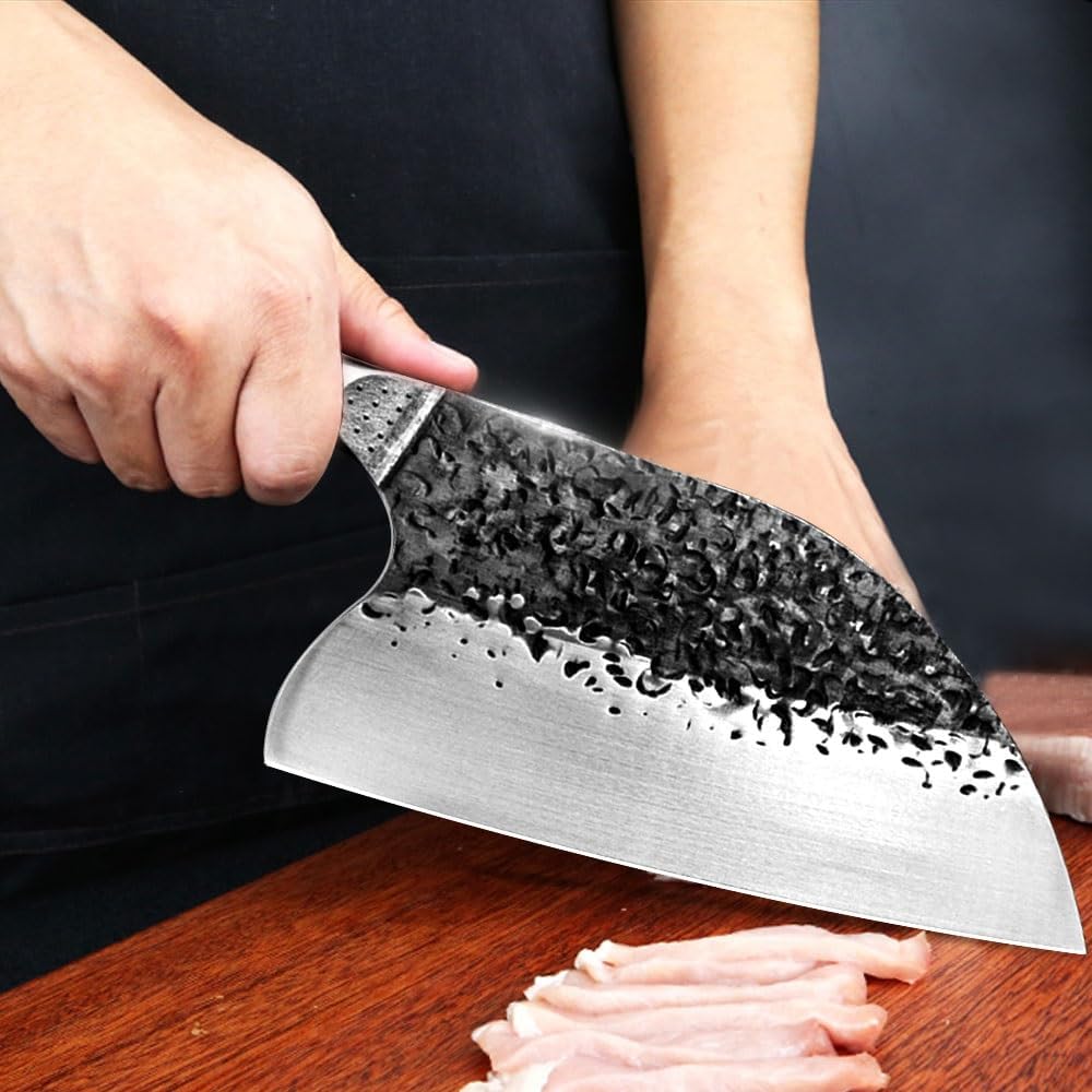 Meat Cleaver,Cleaver Knife Chef Knife Butcher Knives Handmade Forged 5CR15MOV Stainless Steel Chinese Cleaver Kitchen Cooking Tools With Wooden Handle, LAMAJIGA5844