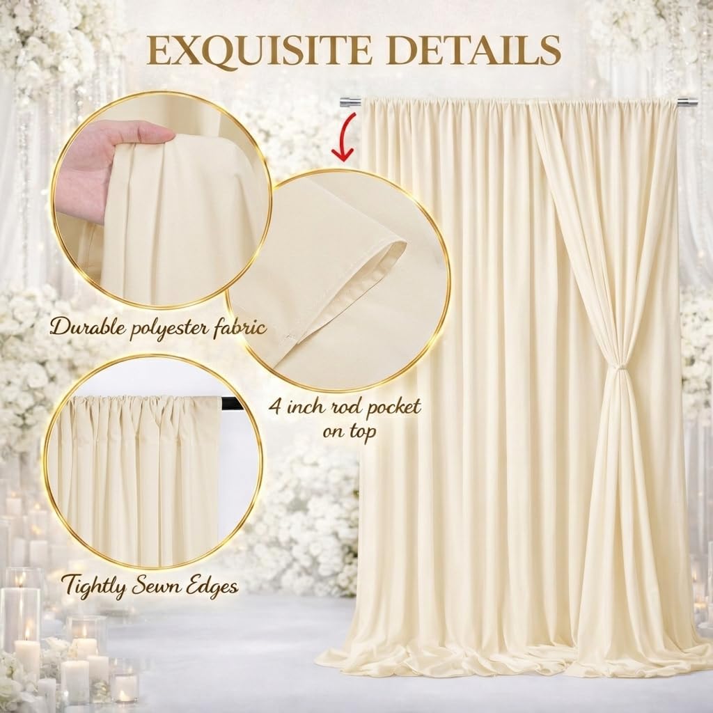 4 Stücke 150x 300 cm Elfenbein Hintergrund Vorhang für Hochzeit Party Faltenfreie Fotowand Hintergrund Vorhänge Taufe Baby Dusche Braut Dusche Party Deko