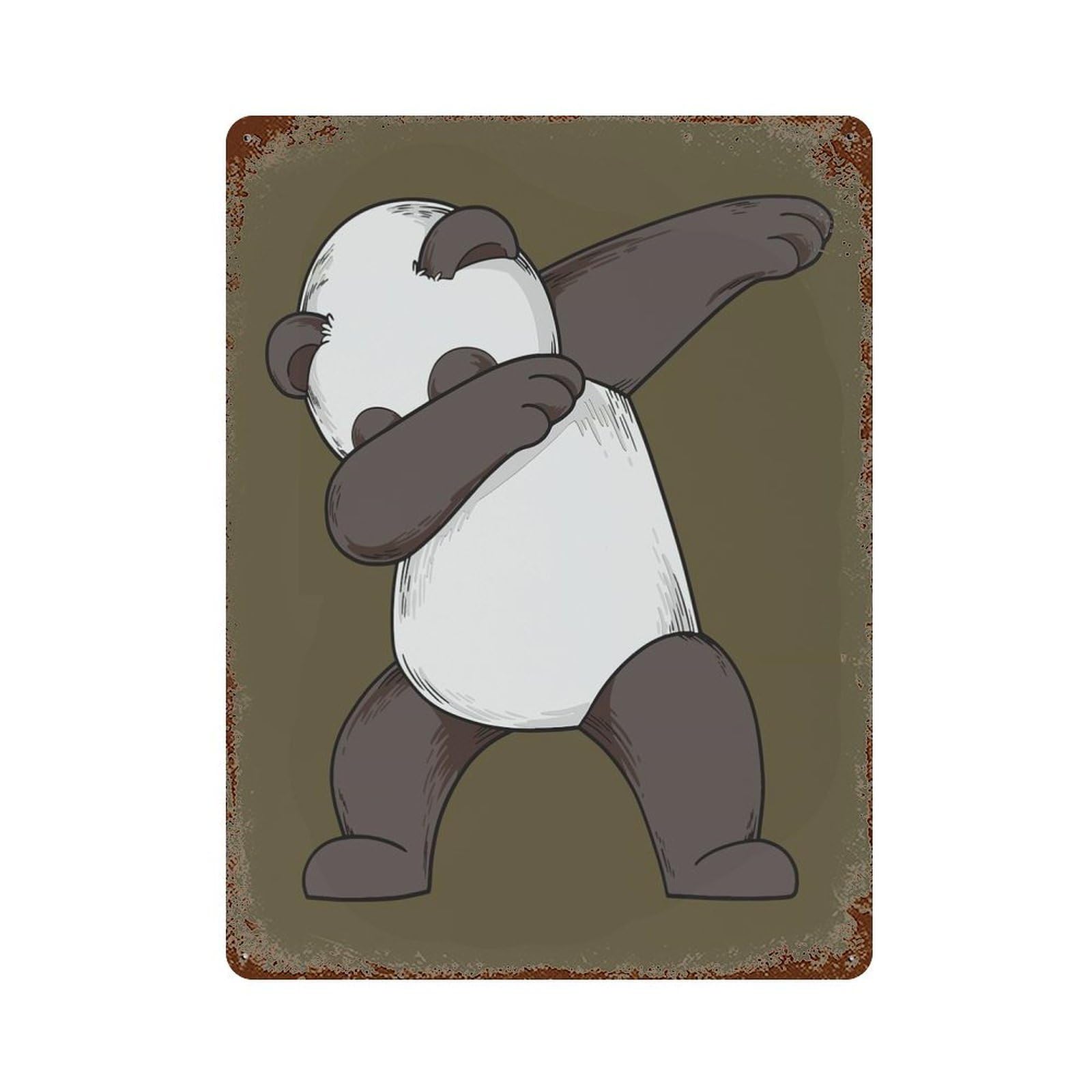Rusty Metal Tin Sign with Dabbing Panda Design 15.7"x11.8", for Farmhouse, Kitchen And Entryway Decor, Classic Wall Plaque