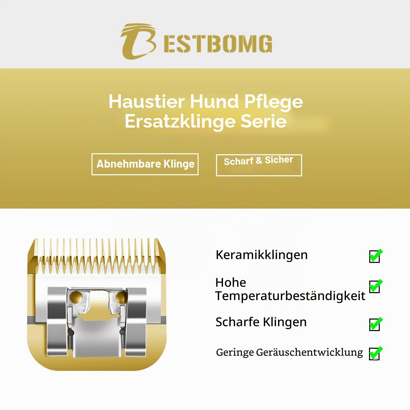 BESTBOMG 2 Stück 5FC Ersatzklinge für die Fellpflege von Heiniger/Moser Max45/Andis/Oster A5 Hundehaarschneider, Länge 6,3 mm, Gold