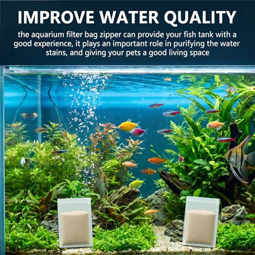 Image of Geiserailie 15 Pcs Aquarium Filter Media Bags 150 Micrometer Fine Filter Bags Mesh Reusable with Zipper for Activated Carbon Resins (4 x 6 Inch)