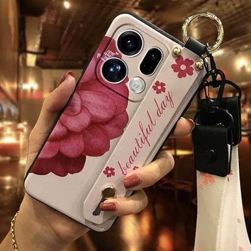Phone Case Compatible with OPPO Find X9 Pro, Anti-knock Soft case Phone Holder Back Cover Ring Wrist Strap Flower Design Waterpr