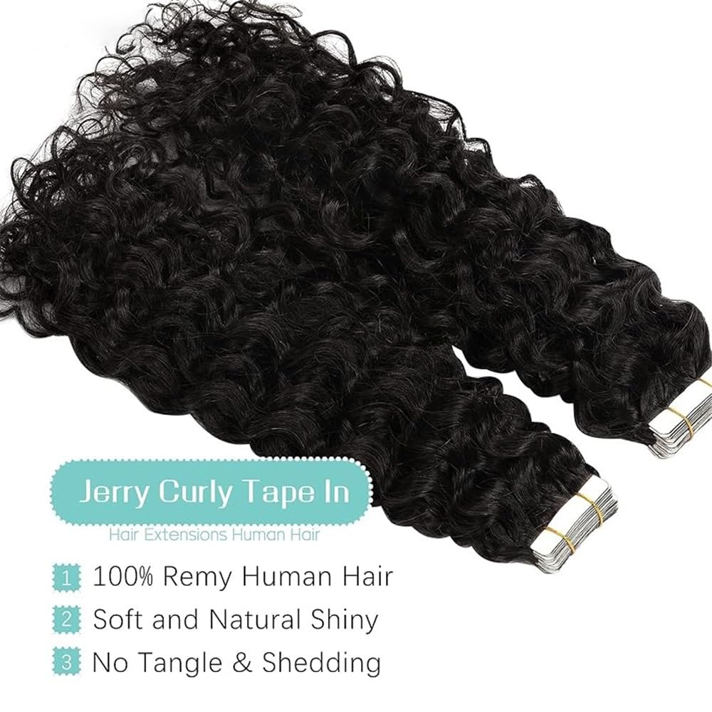 Klebe-Extensions, Echthaar-Extensions, für schwarze Frauen, gelockt, Jerry, 35,6 - 66 cm, natürliches Schwarz, Remy-Echthaar, unsichtbar (66 cm)