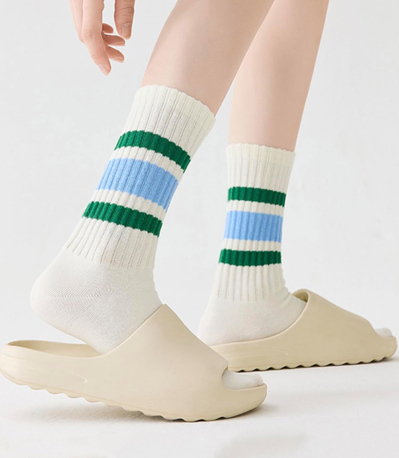 Women 3 Pairs Striped Tube Socks Retro Sport Mid-Calf Socks Fun Novelty Cute Crew Socks for Women Grils