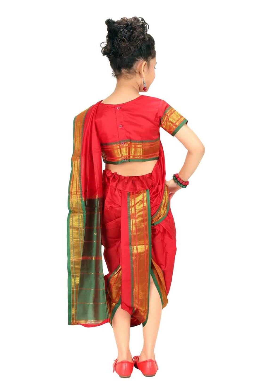 ARATI Girl's Readymade Belgaon Silk Nauwari Sarees (red, 20) - Image 3 thumbnail
