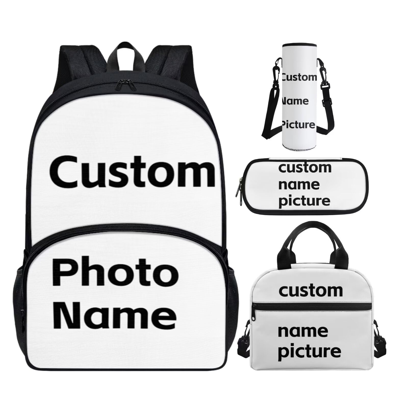 Luarisgur Personalized Backpack and Lunchbox for Girls Customize Backpack for Boys with Name Photo Picture Custom Bookbag for Kids Teens School