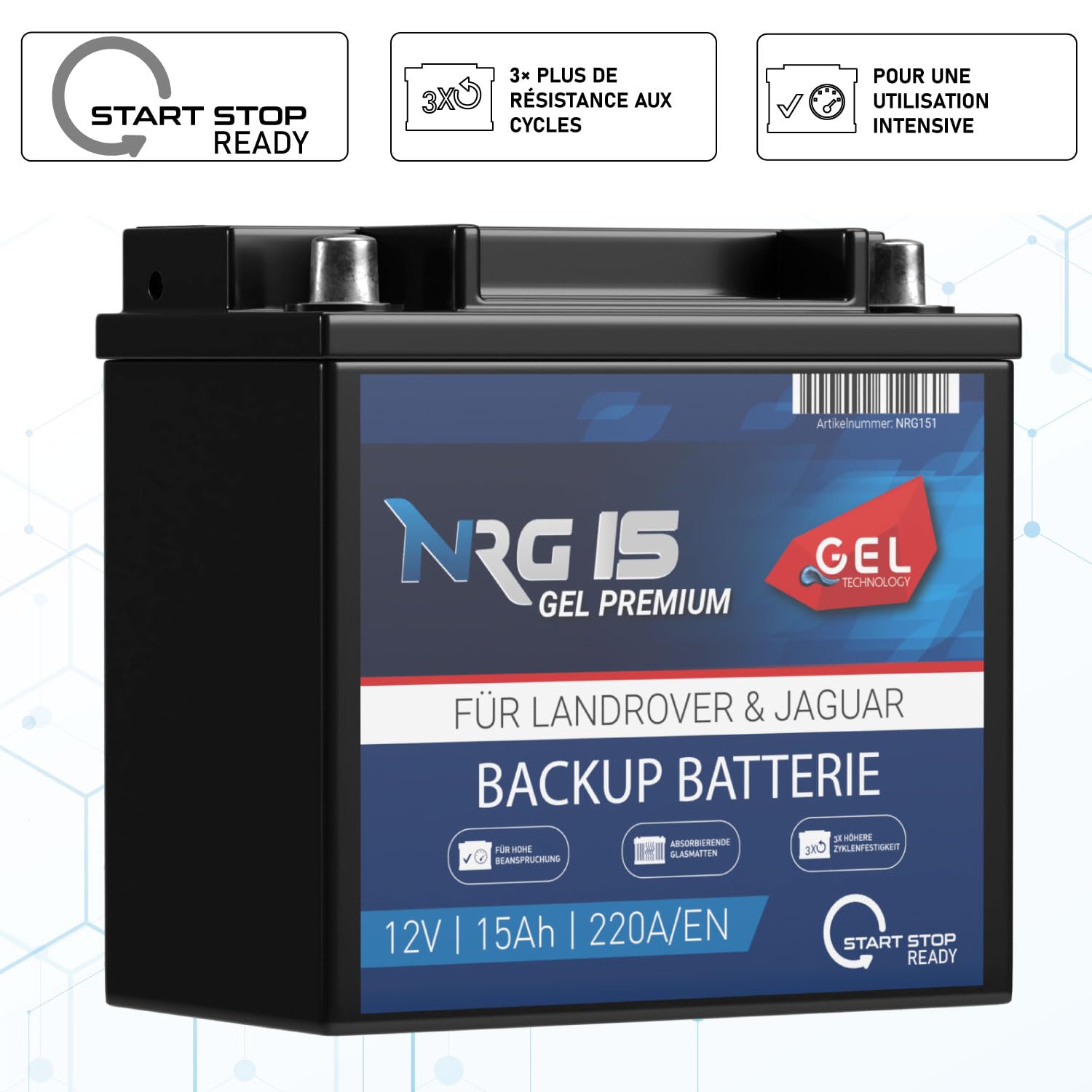 NRG batterie auxiliaire 12V 15Ah GEL auto backup CX23-10C655-AC EK151
