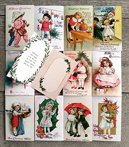 Image of PIXILUV CHILDREN AND CHRISTMAS (Pack of 12) Notecards Small Greeting Cards # Happy Children at Christmas Time ~ Vintage Christmas Postcards Reprint