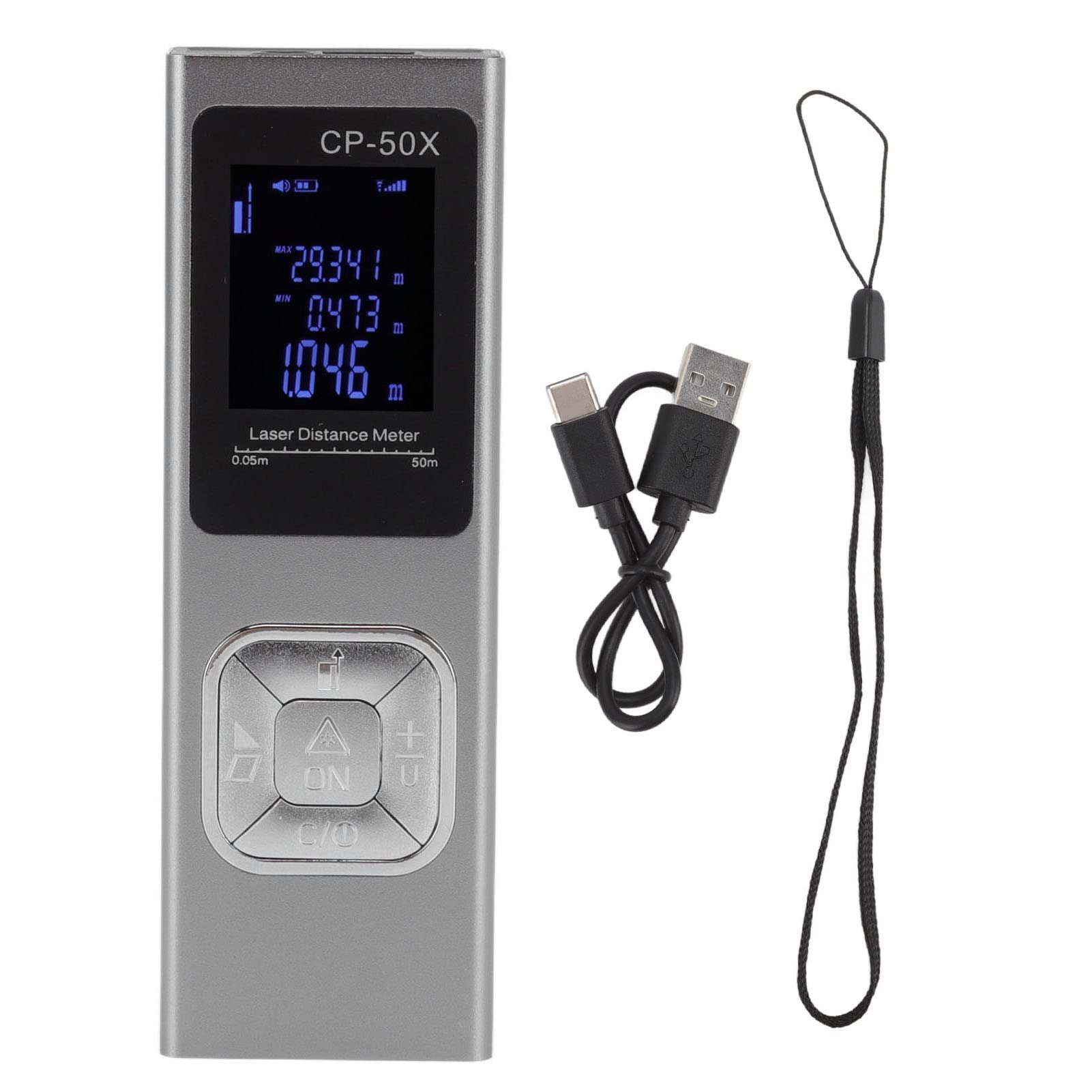 YWBL-WH Medidor de Distancia Láser Portátil Telémetro con Retroiluminación y Voz Integrada 50 M para Medición de área y Volumen con de Mm Pulgadas Pies