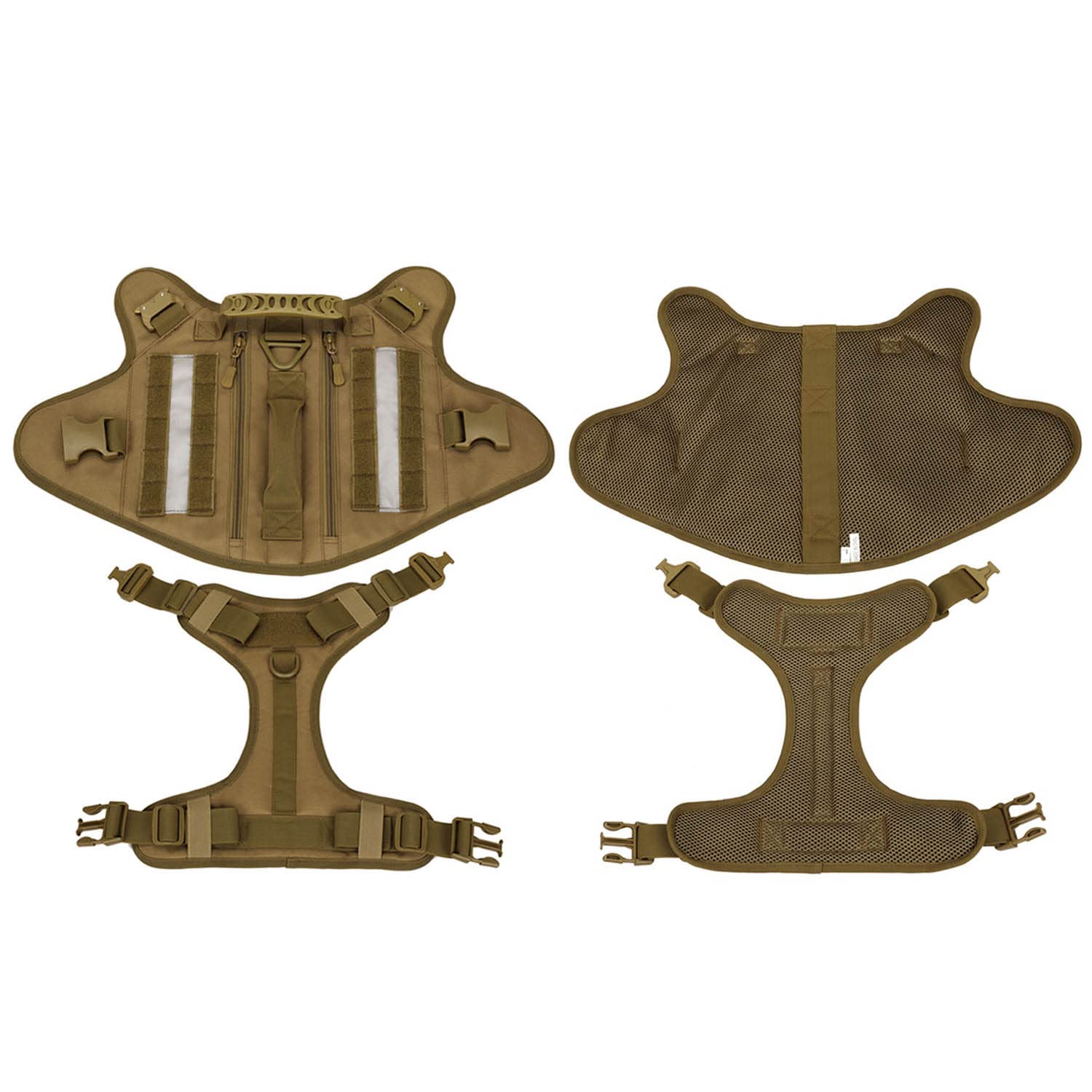 Hundegeschirr & Hundeleine für mittelgroße, große Hunde Reflektierend Reißverschluss-Taschen Taktisch Molle Hundeweste Gepolstert Brustgeschirr (XL, Schwarz)